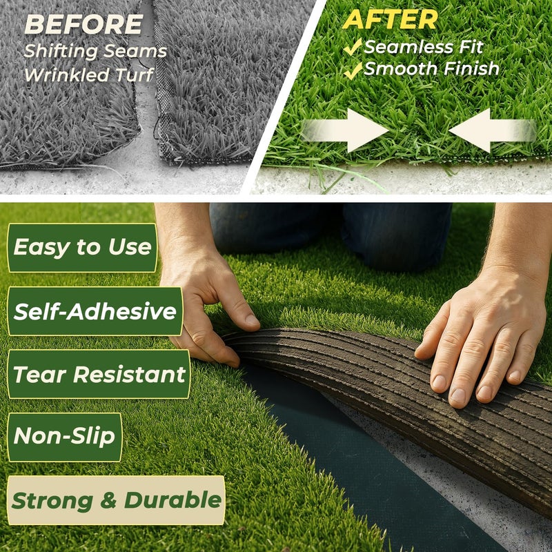 Linghou Double Sided Artificial Grass Turf Seam Tape 6" x 16' Self Adhesive Seaming Tape for Concrete Wood Floors Patios Indoor Outdoor Carpets Synthetic Turf or Green Lawn Rugs - Image 3